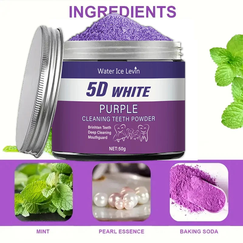 Purple Teeth Whitening Powder, 50G - Deep Cleaning and Teeth Cleaning Powder, Fresh Breath Toothpaste, Natural Pearl Essence